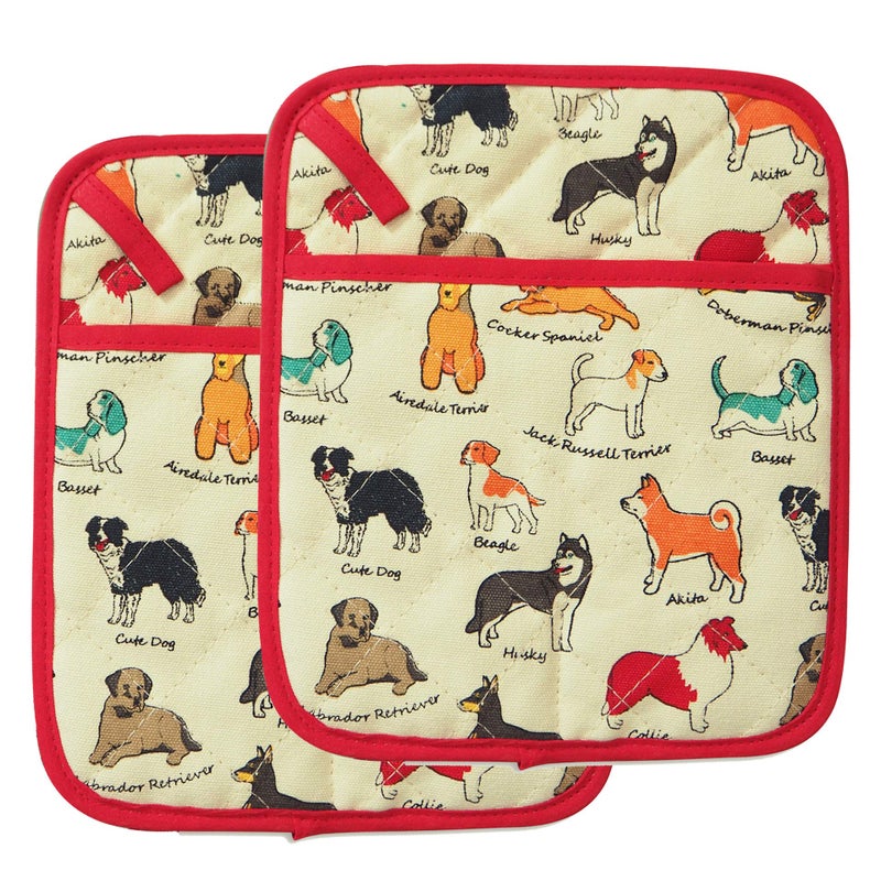 RED LMLDETA Pot Holders Set of 2 Heat Resistant 480â„‰ Kitchen 100% Cotton Comfortable Lining Printing Dog Flower Women Men Home Cooking Baking Microwave BBQ Gift(Dog) - Image 1